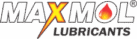 MAXMOL Lubricants logo featuring bold white lettering, a yellow and red lightning bolt forming the letter X, and a red oil drop icon inside the letter O on a black background.