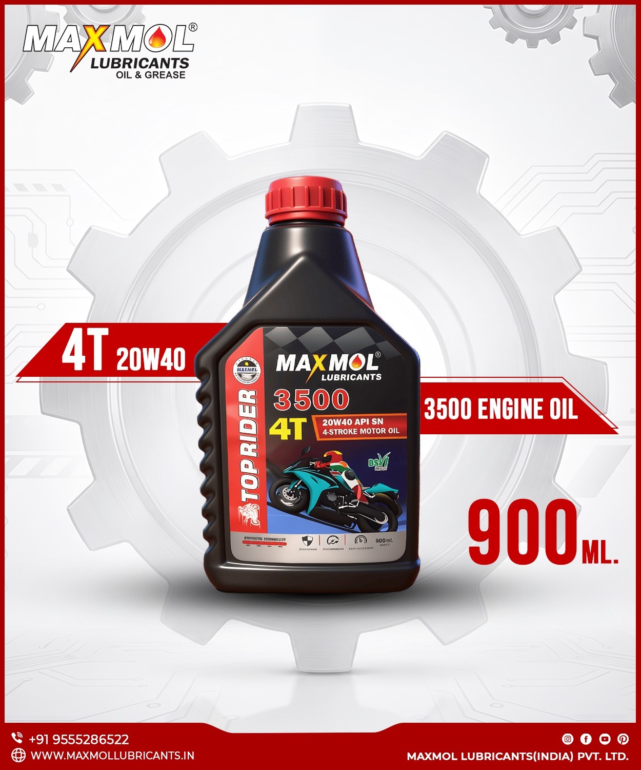 MAXMOL 3500 TOP RIDER 4T Bike Engine Oil 20W-40 900 ML