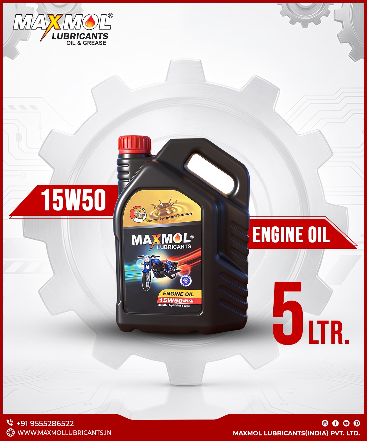 15W50 Bike Engine Oil for Royal Enfield & Bullet – Maxmol 5 Litre