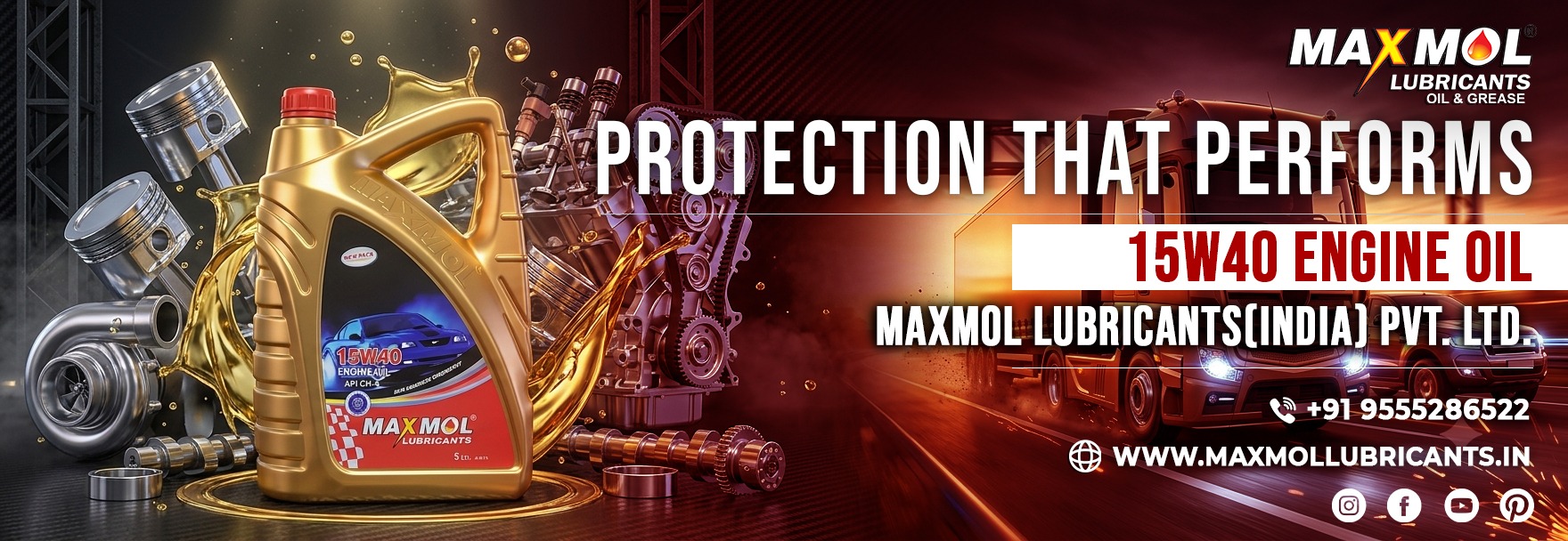 Maxmol 15W40 engine oil for trucks, diesel engines, and commercial vehicles, delivering superior engine protection, wear resistance, high-temperature performance, and long-lasting lubrication for heavy-duty applications.