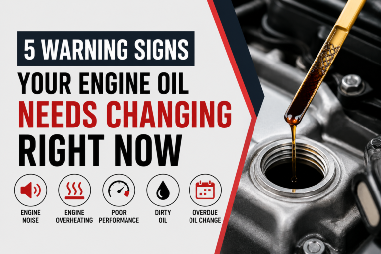 5 warning signs your engine oil needs changing right now, including engine noise, overheating, poor performance, dirty oil, and overdue oil change.