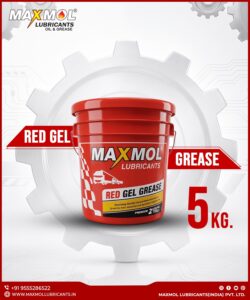 Maxmol Lubricants Red Gel Grease 5 kg bucket, premium red-colored grease for automotive and industrial lubrication applications.