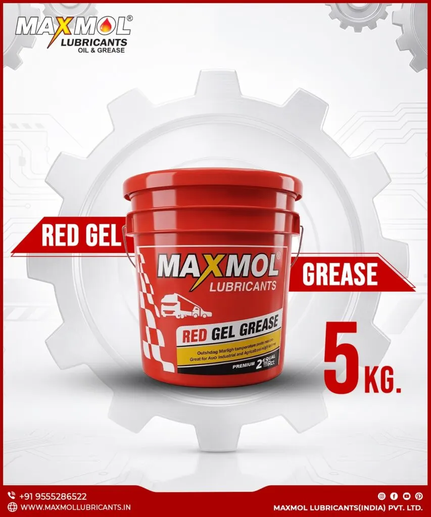 Maxmol Lubricants Red Gel Grease 5 kg bucket, premium red-colored grease for automotive and industrial lubrication applications.