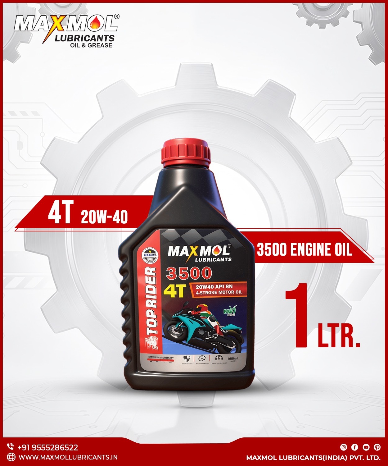 3500 TOP RIDER 4T Bike Engine Oil | 20W-40 - Image 2